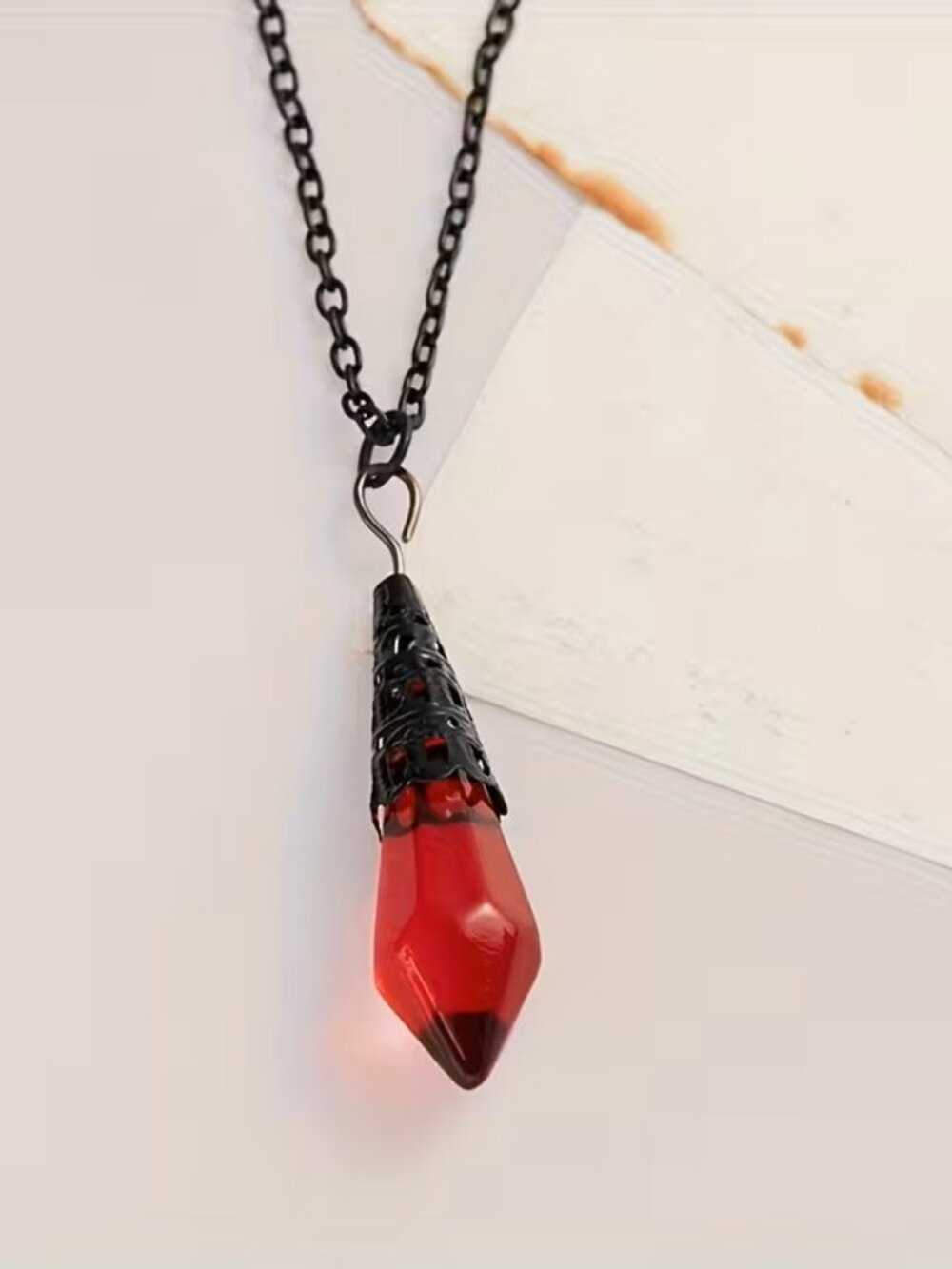 Red Gothic Pendulum Pendant Necklace Witchy Cosplay Fantasy Jewelry Amulet